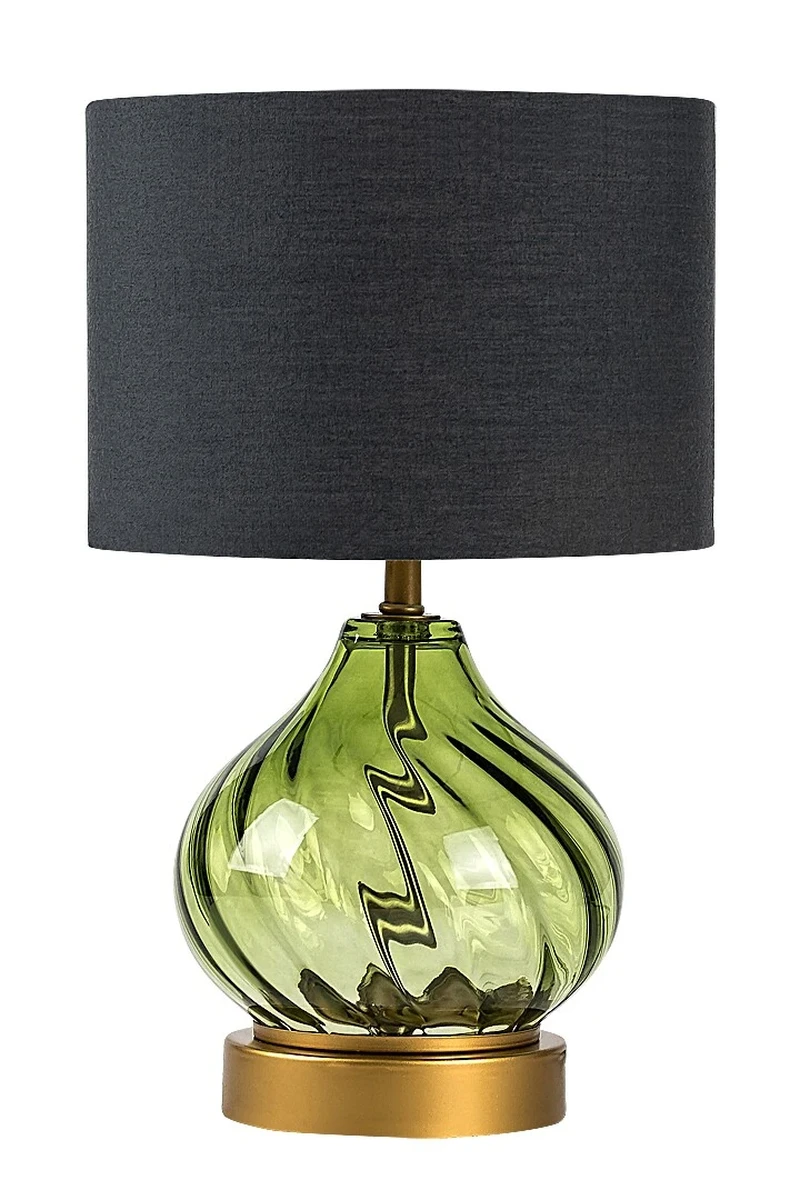 Pirelo – decorative table lamp in green glass with black fabric shade, Ø200mm, 1×E14