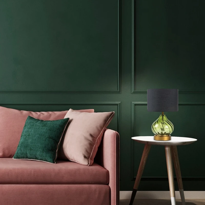 Pirelo – decorative table lamp in green glass with black fabric shade, Ø200mm, 1×E14