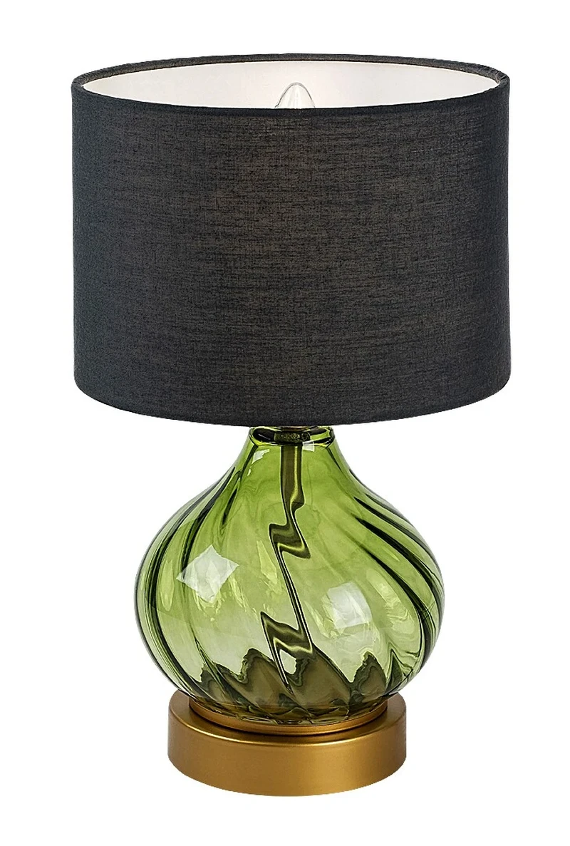 Table Lamps Pirelo – decorative table lamp in green glass with black fabric shade, Ø200mm, 1×E14