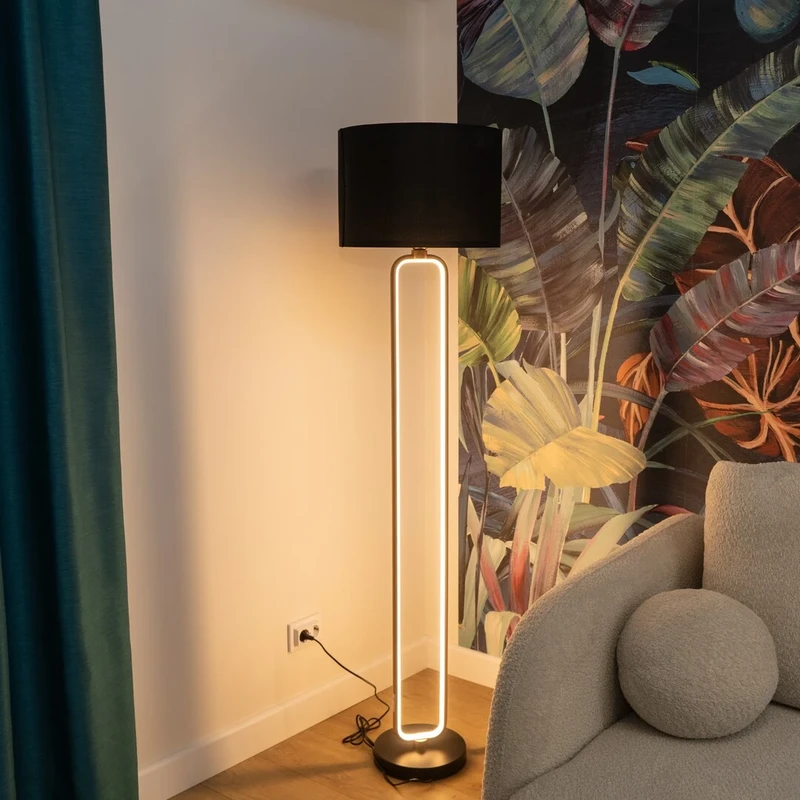 Domiro – LED лампион в златисто с черен текстилен абажур, Ø400мм, 30W, 3000K