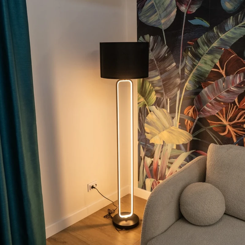 Domiro – LED лампион в златисто с черен текстилен абажур, Ø400мм, 30W, 3000K
