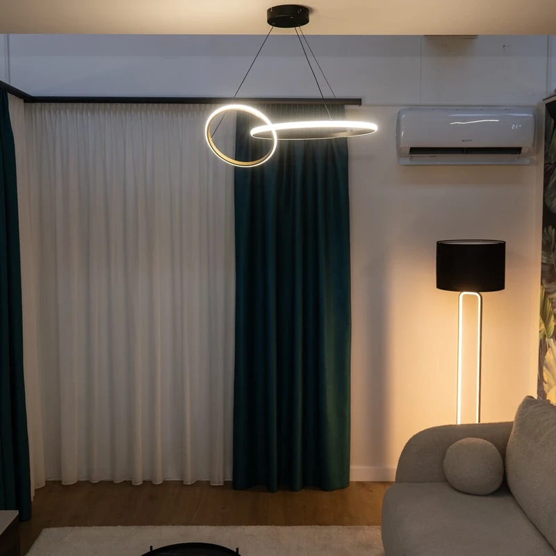 Domiro – LED лампион в златисто с черен текстилен абажур, Ø400мм, 30W, 3000K
