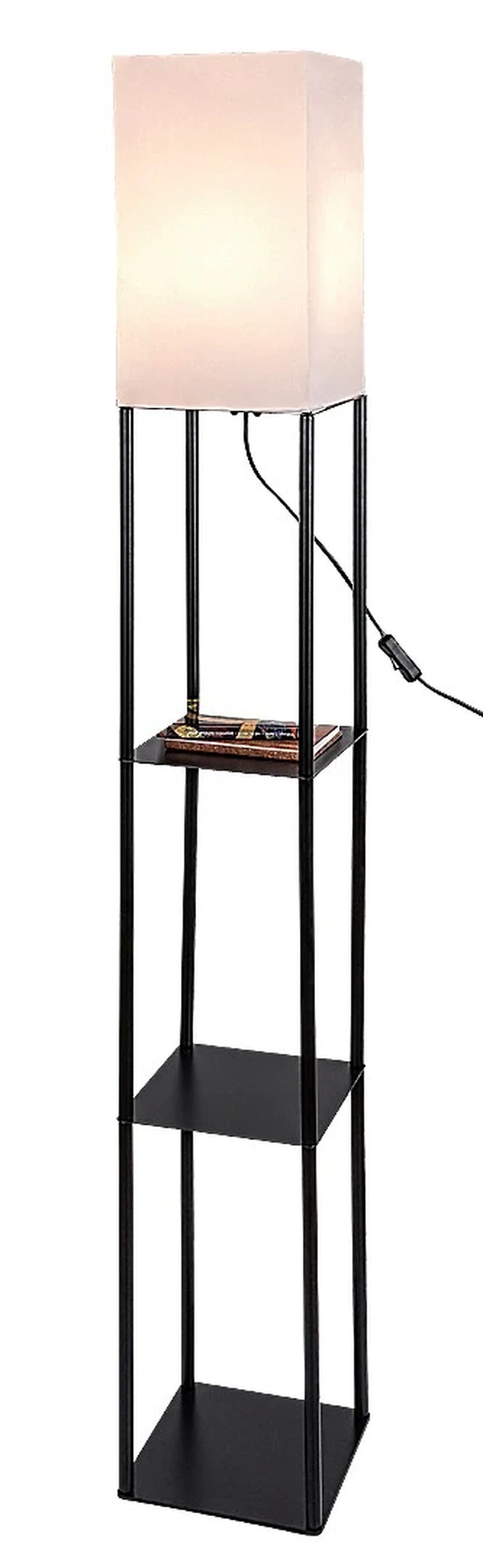 Bronn – modern floor lamp in black with white fabric shade, 1500mm, 1×E27