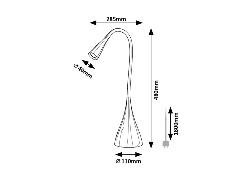 Jeff2 – LED настолна лампа в черно с бял абажур, 480мм, 4W, 3000K