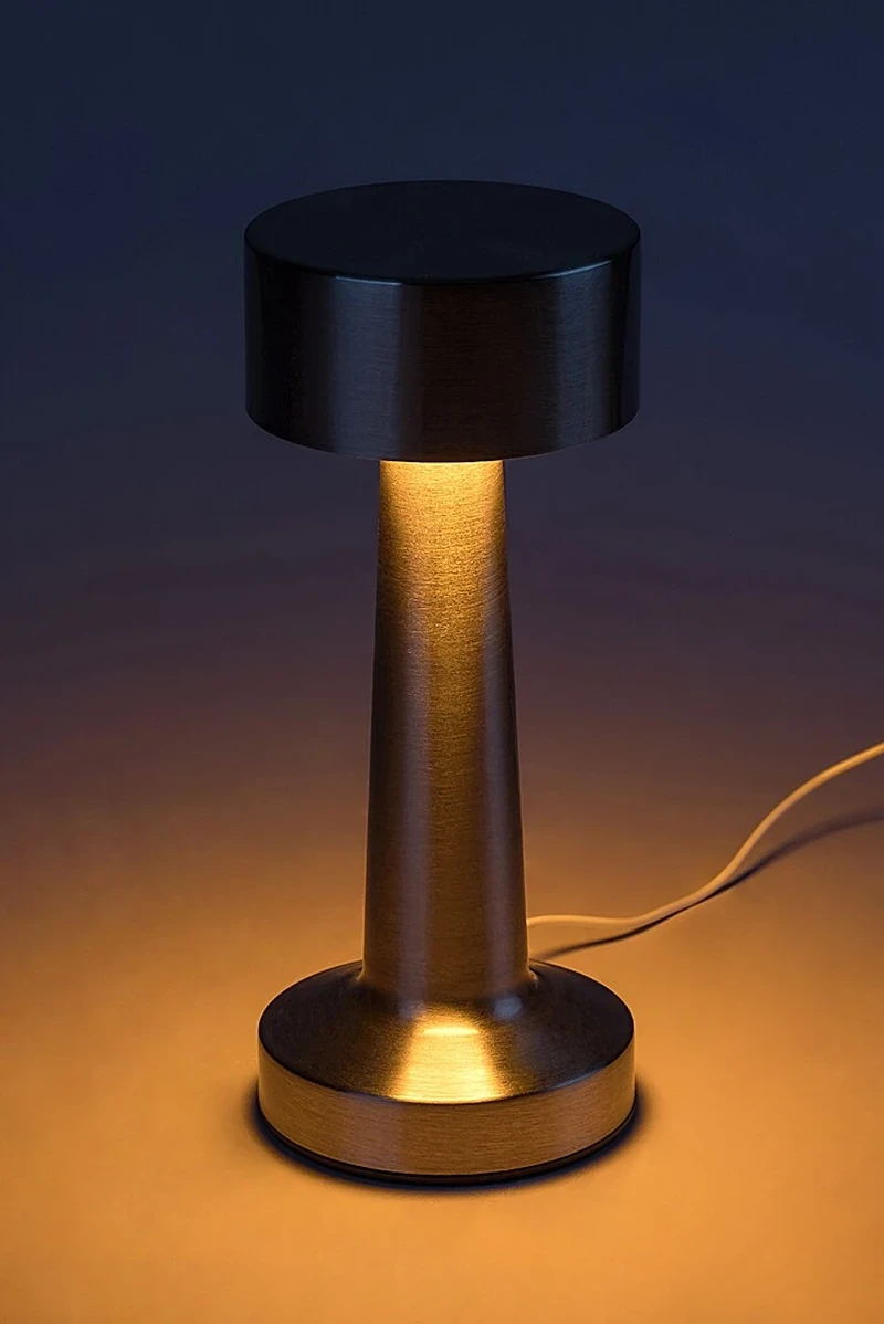 Senan – LED настолна лампа в сребристо с бял абажур, Ø90мм, 2.7W, 3000-6000K