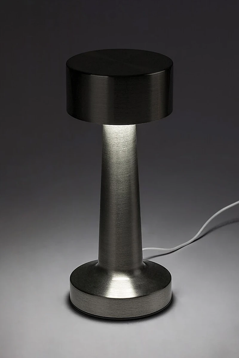 Senan – LED настолна лампа в сребристо с бял абажур, Ø90мм, 2.7W, 3000-6000K