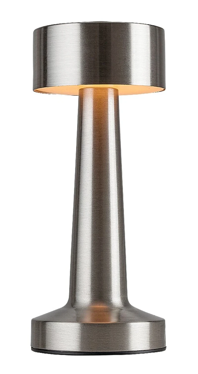 Senan – LED настолна лампа в сребристо с бял абажур, Ø90мм, 2.7W, 3000-6000K