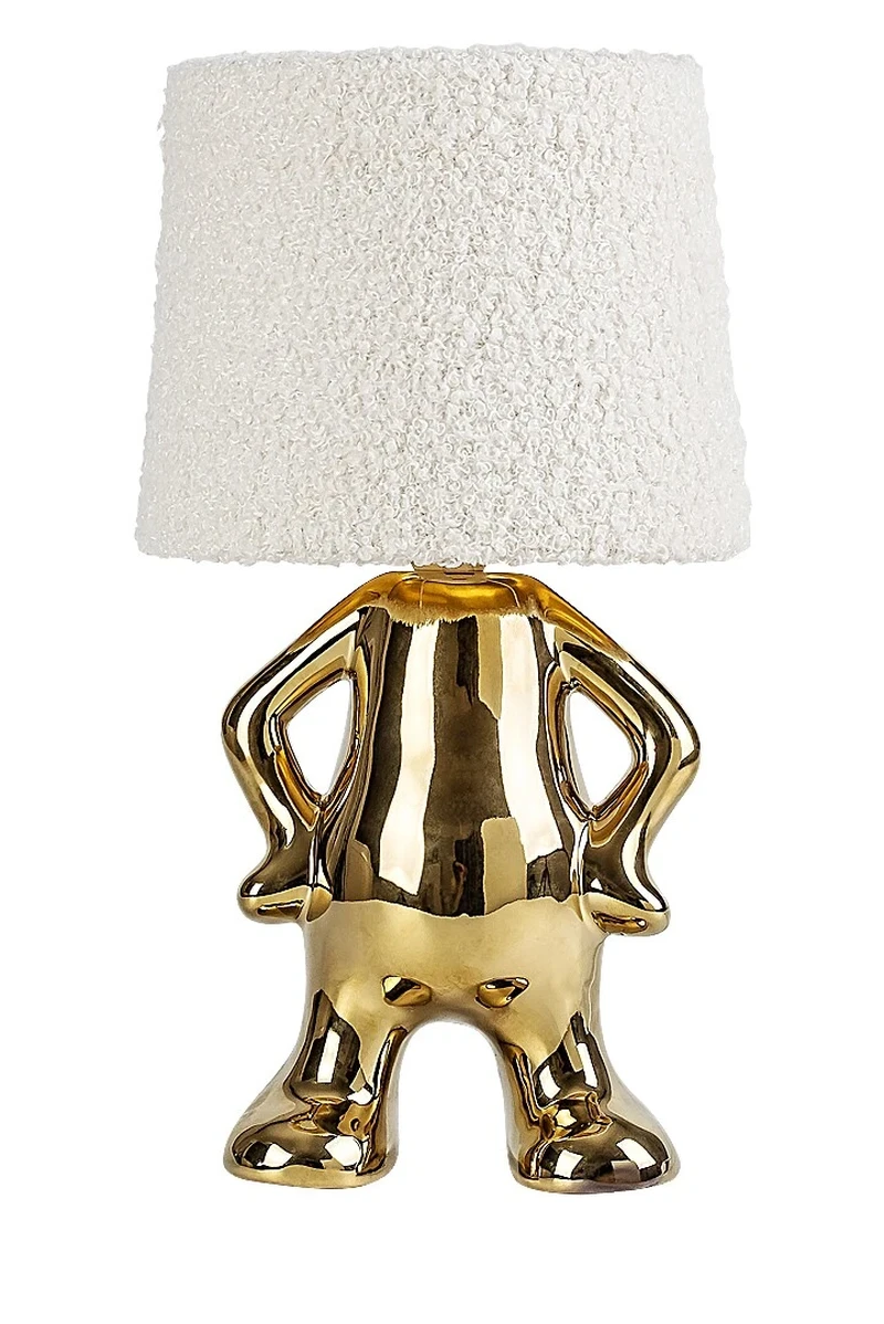 Smurfy – decorative table lamp in gold with cream fabric shade, Ø150mm, 1×E14