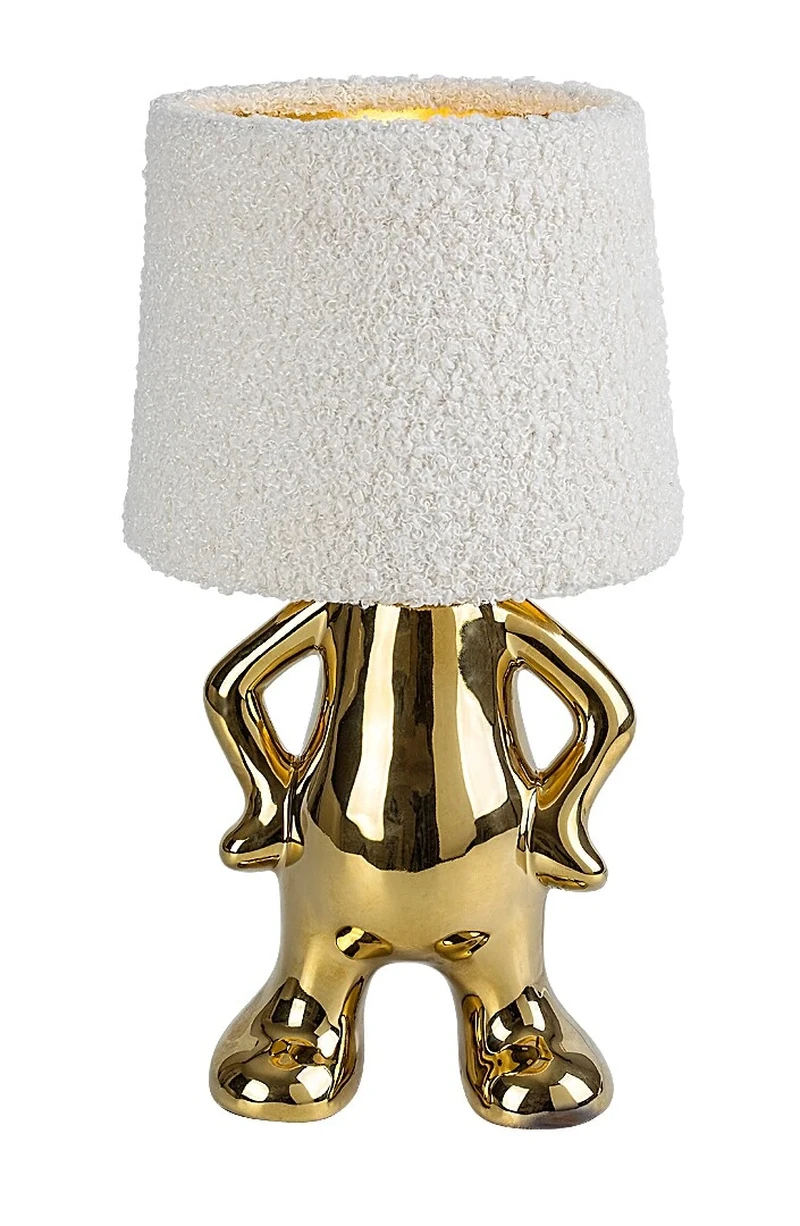 Table Lamps Smurfy – decorative table lamp in gold with cream fabric shade, Ø150mm, 1×E14