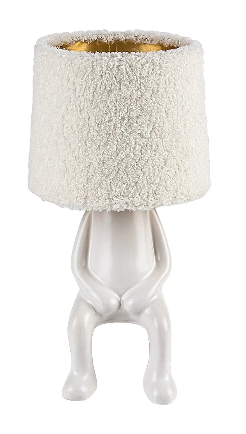 Smurfy – decorative table lamp in cream, ceramic/fabric, Ø150mm, 1×E14
