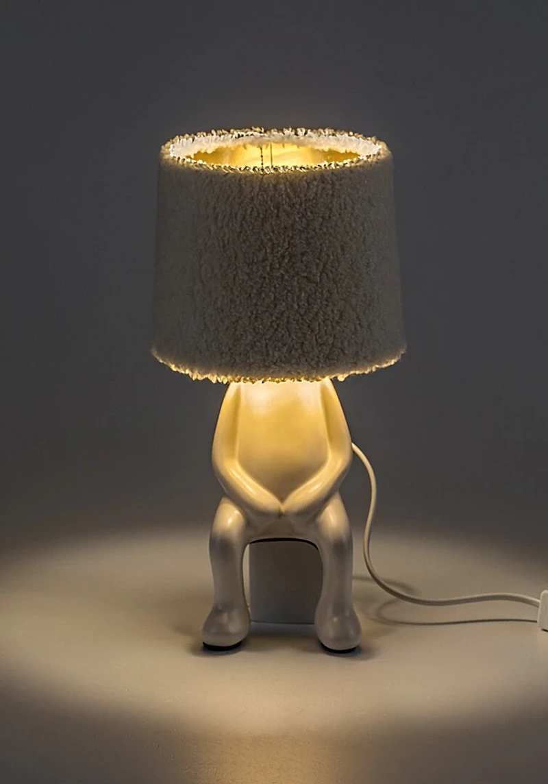 Smurfy – decorative table lamp in cream, ceramic/fabric, Ø150mm, 1×E14