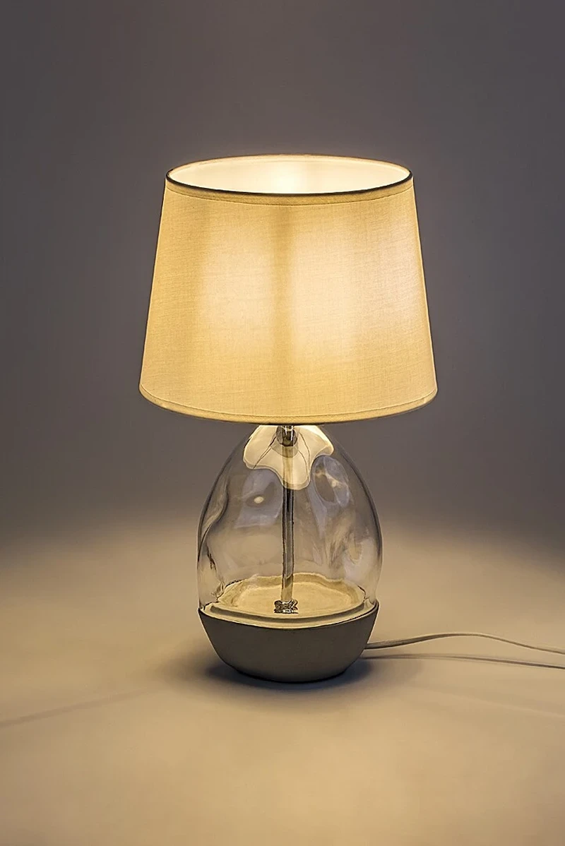 Apolonia – decorative table lamp in white, glass/fabric, Ø250mm, 1×E27
