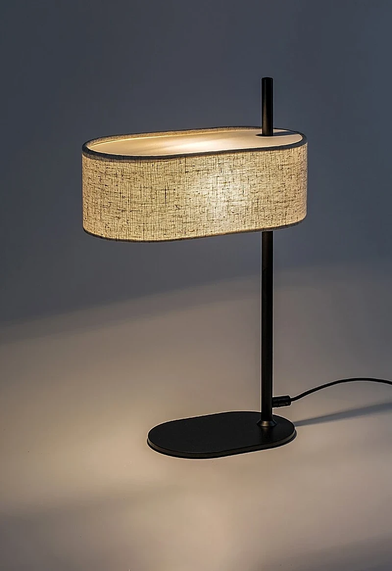 Narmin – table lamp in black matt with beige fabric shade, Ø270mm, 1×E14