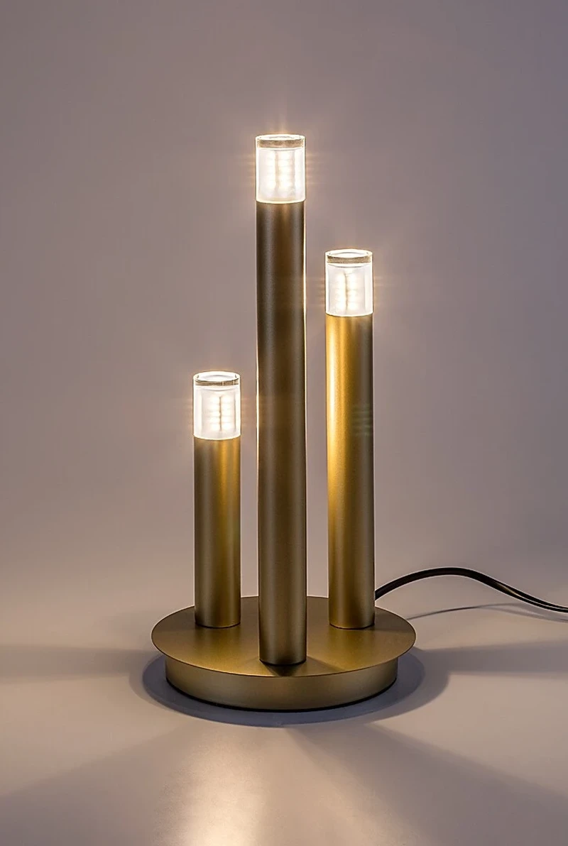 Ramira – table lamp in gold with clear acrylic, Ø30mm, 3×G9, 365mm
