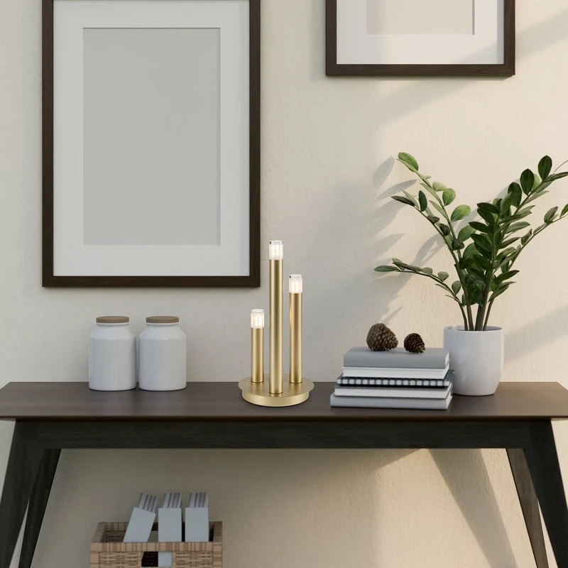 Ramira – table lamp in gold with clear acrylic, Ø30mm, 3×G9, 365mm