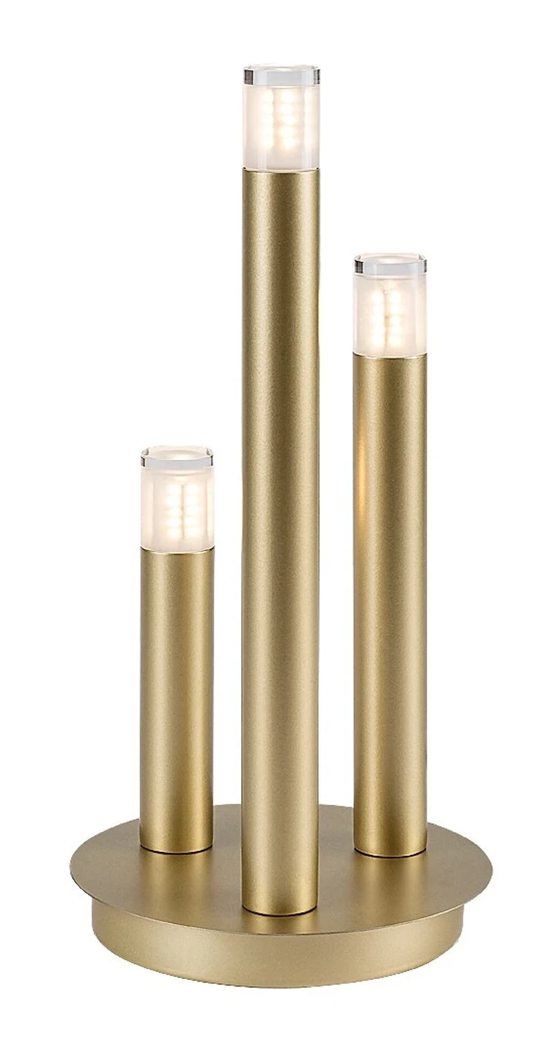 Table Lamps Ramira – table lamp in gold with clear acrylic, Ø30mm, 3×G9, 365mm