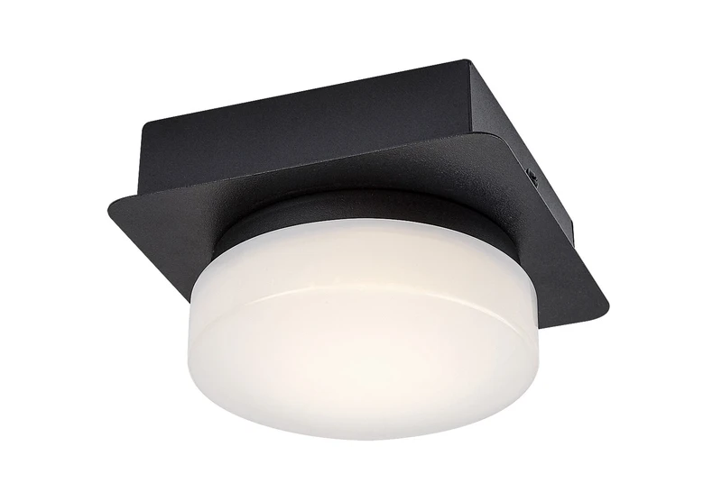 Bathroom Lighting Attichus – LED ceiling light for bathroom in black matt with white shade, 130×130mm, 5W, 4000K