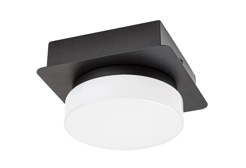Attichus – LED ceiling light for bathroom in black matt with white shade, 130×130mm, 5W, 4000K