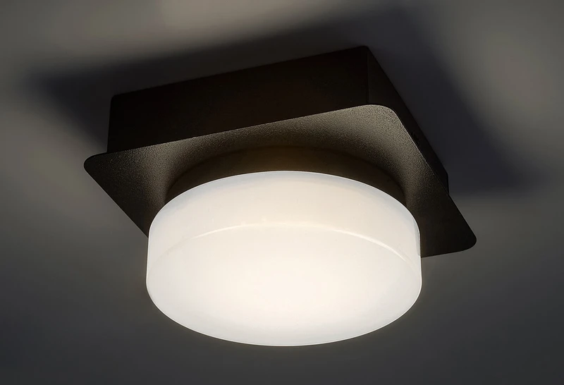 Attichus – LED ceiling light for bathroom in black matt with white shade, 130×130mm, 5W, 4000K