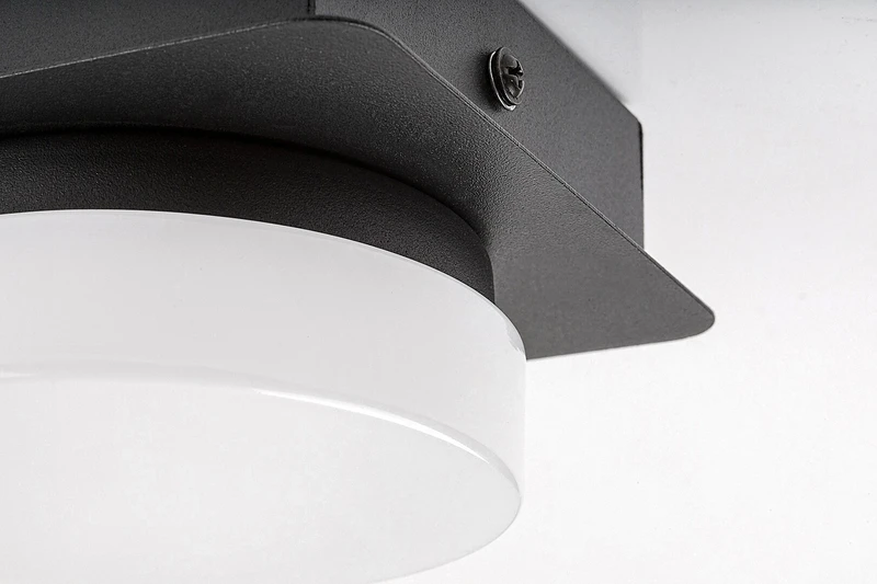 Attichus – LED ceiling light for bathroom in black matt with white shade, 130×130mm, 5W, 4000K