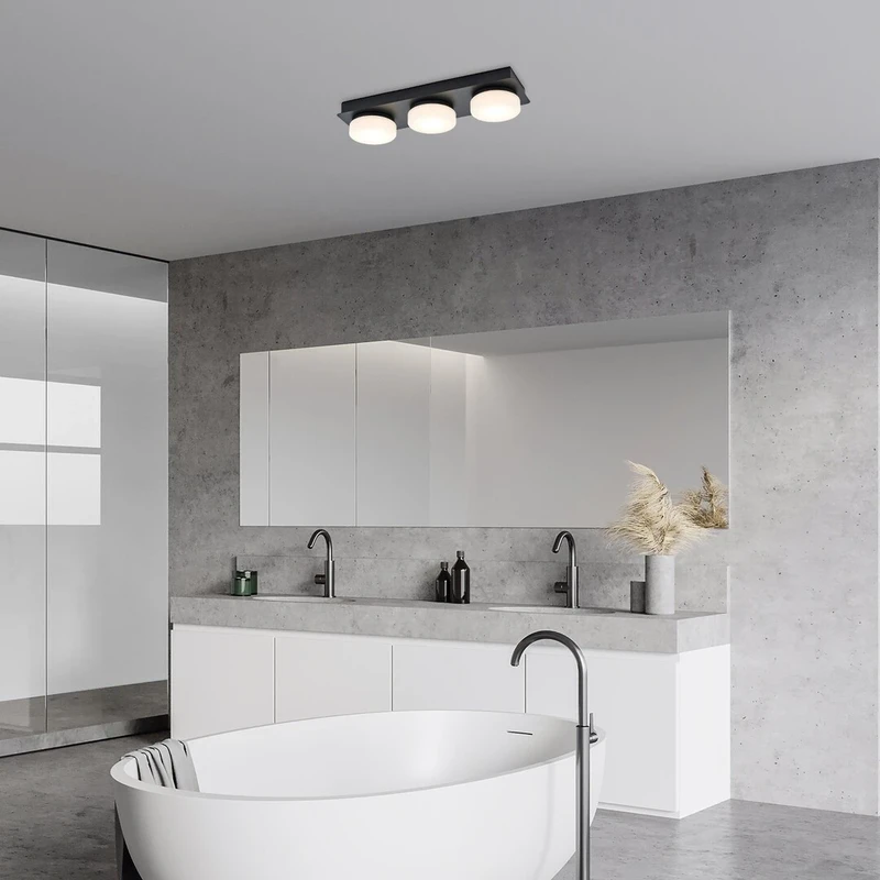 Attichus – LED ceiling light for bathroom in black matt with white ceiling lights, 430mm, 18W, 4000K