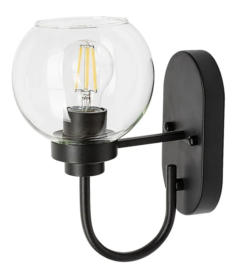 Bathroom Lighting Tirina – LED wall light for bathroom in black matt with clear glass, Ø150mm, 1×E27, IP44