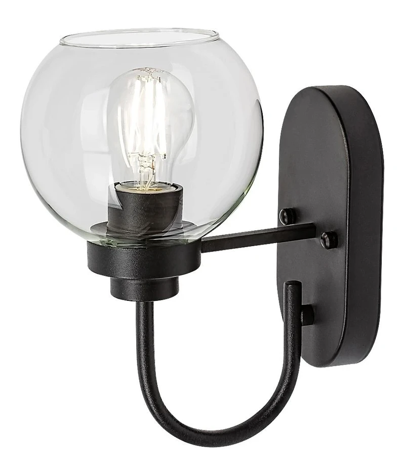 Tirina – LED wall light for bathroom in black matt with clear glass, Ø150mm, 1×E27, IP44