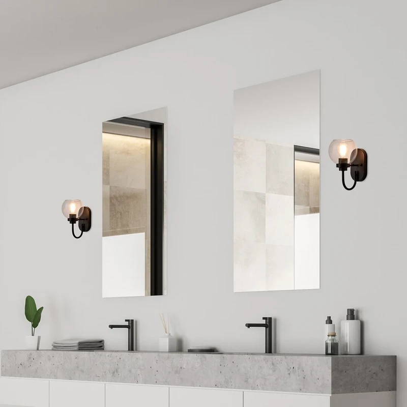 Tirina – LED wall light for bathroom in black matt with clear glass, Ø150mm, 1×E27, IP44