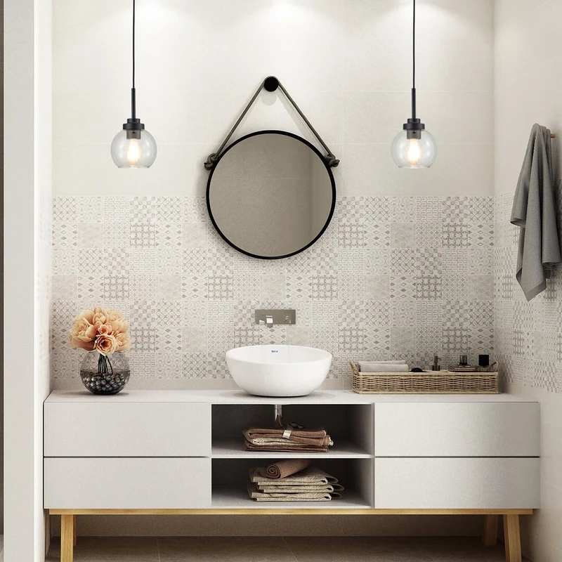 Tirina – LED pendant for bathroom in black matt with clear glass, Ø150mm, 1×E27, IP44