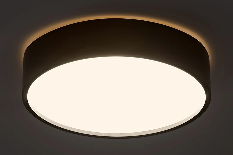 Larcia – LED ceiling light in black with white shade, Ø280mm, 18W, 4000K, IP44
