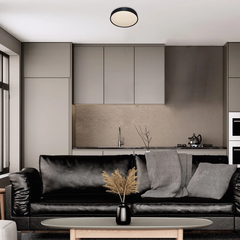 Larcia – LED ceiling light in black with white shade, Ø280mm, 18W, 4000K, IP44