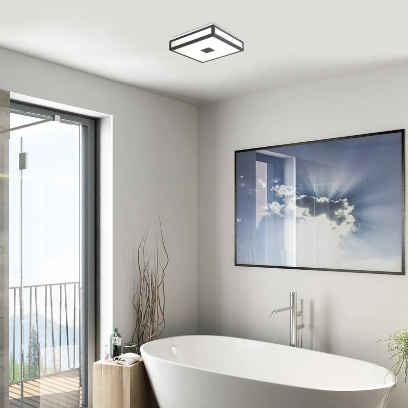 Zoya – LED плафон за баня в черно с бяло стъкло, 300×300мм, 18W, 4000K, IP44