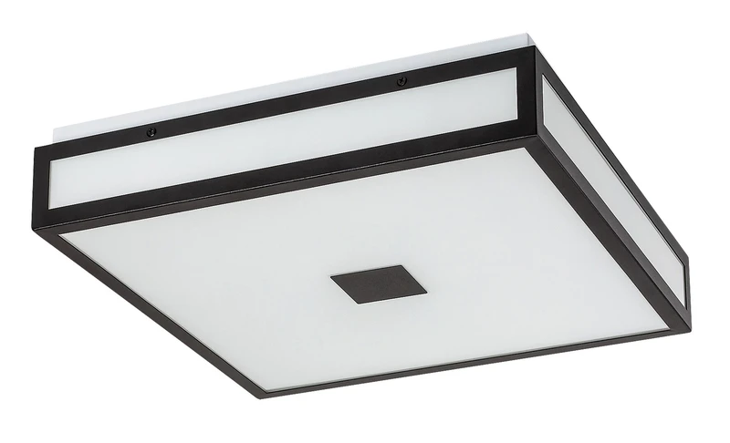 Zoya – LED ceiling light for bathroom in black with white glass, 400×400mm, 24W, 4000K, IP44