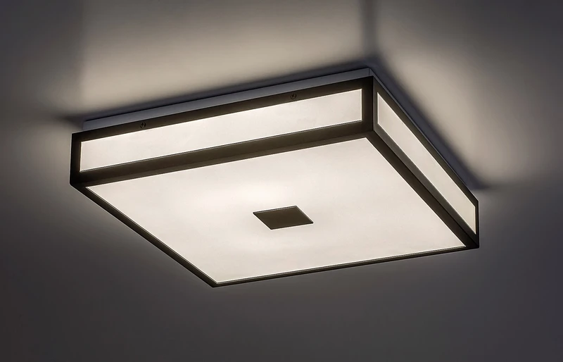 Zoya – LED ceiling light for bathroom in black with white glass, 400×400mm, 24W, 4000K, IP44