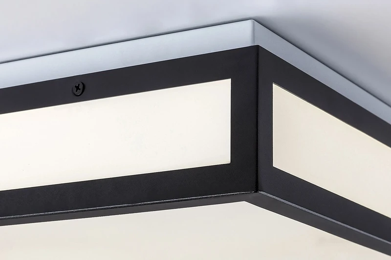 Zoya – LED ceiling light for bathroom in black with white glass, 400×400mm, 24W, 4000K, IP44