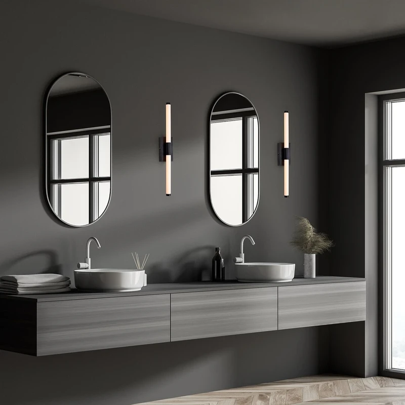 Tilora – LED ceiling light for bathroom in black/white, 600mm, 8W, 4000K, IP44