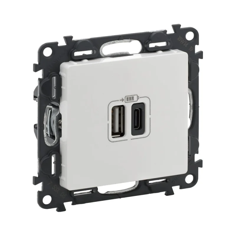 Outlet 2x USB type A+C 5V 3A 15W for charging White - Legrand Valena Life 753106
