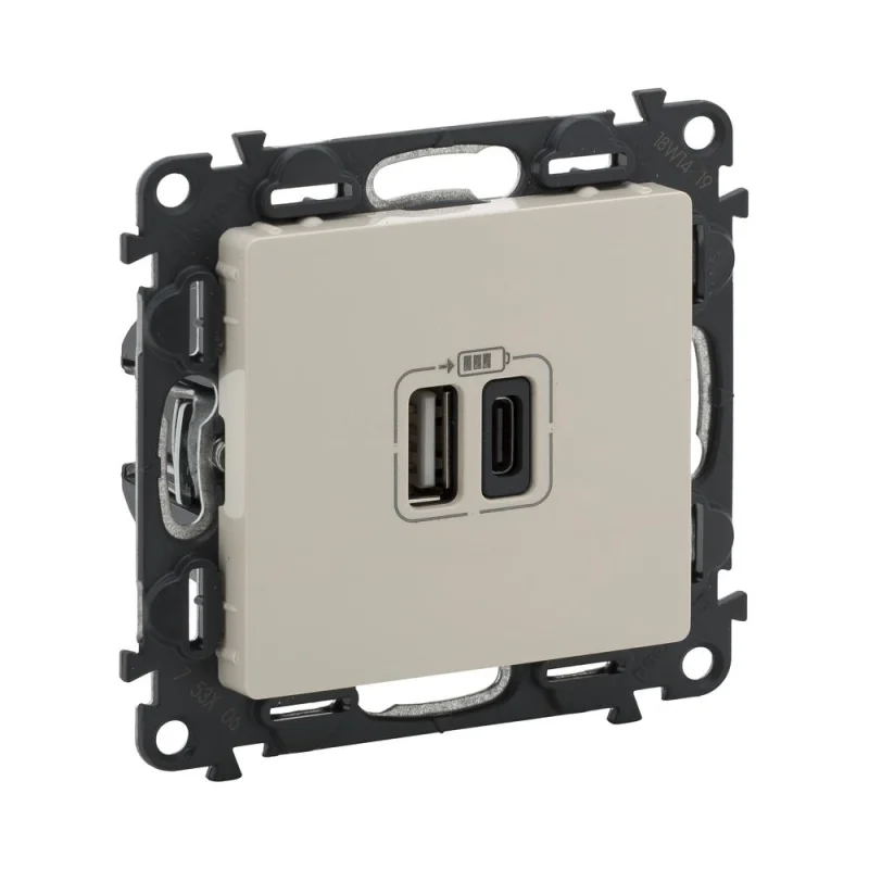 Legrand Outlet 2x USB type A+C 5V 3A 15W for charging Cream - Legrand Valena Life 753206
