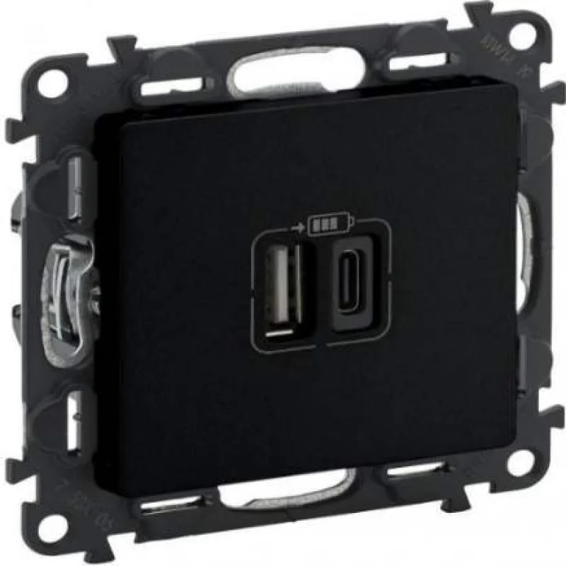 Legrand Розетка 2хUSB type A+C 5V 3A 15W за зареждане Черен мат - Legrand Valena Life 756306