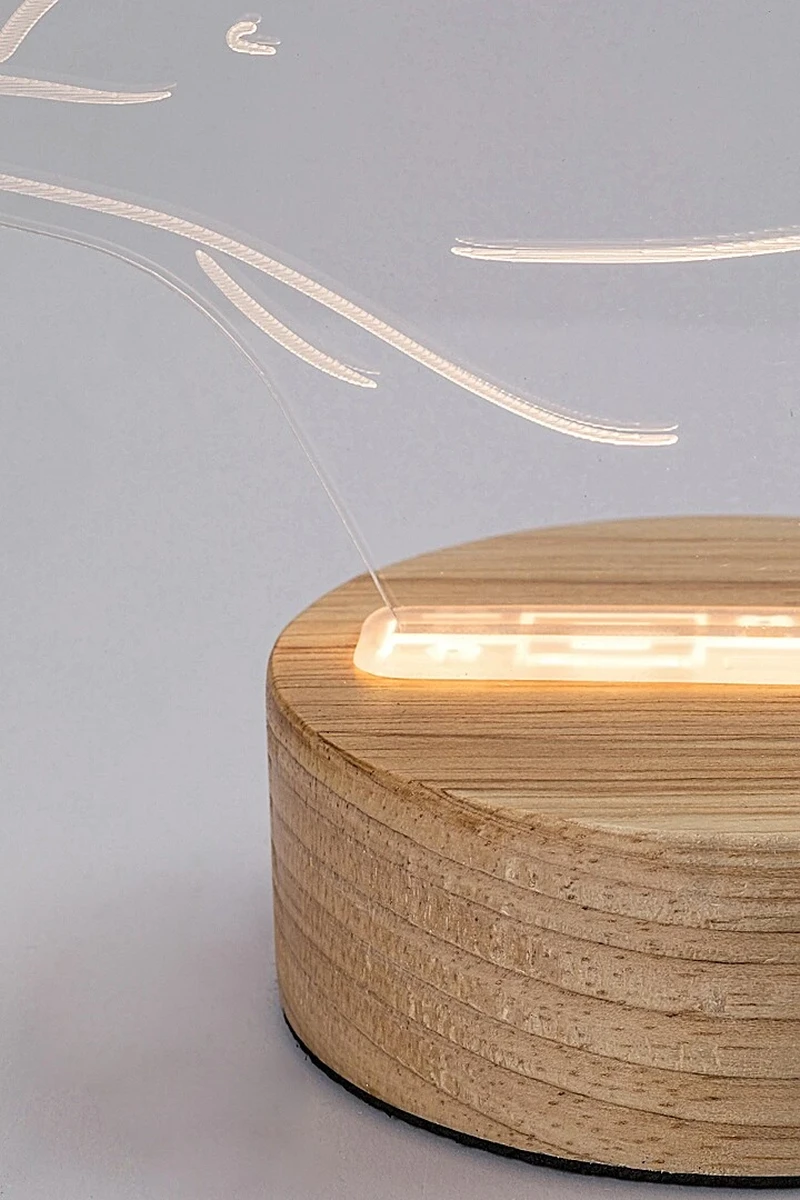 Akali – LED декоративна лампа делфин в бук/прозрачен акрил, 190×205мм, 2W, 3000K