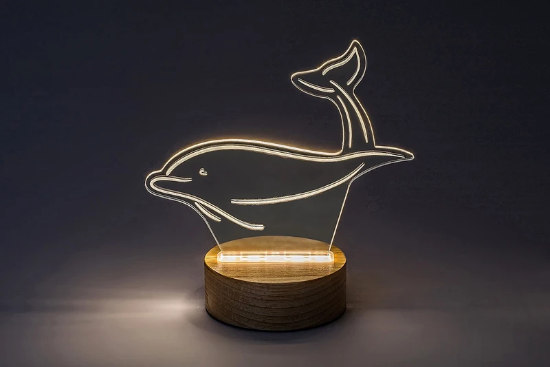 Akali – LED декоративна лампа делфин в бук/прозрачен акрил, 190×205мм, 2W, 3000K