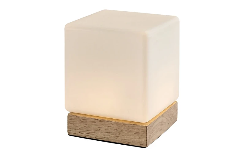 Table Lamps Pirit – LED table lamp in colour beech with white glass, 105×130mm, 1.2W, 3000K