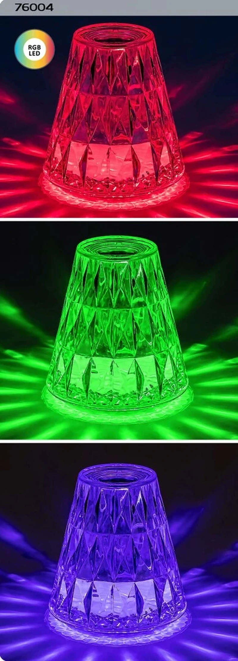 Siggy – LED table lamp in clear, Ø110mm, 2W, 3000K, RGB