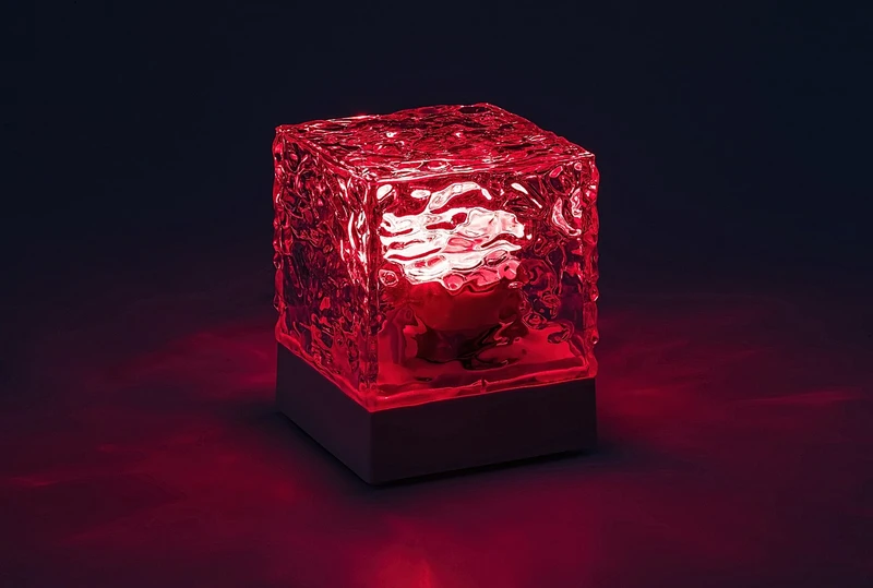 Cubiko – LED декоративна лампа в бяло с прозрачен абажур, 75×95мм, RGB, с дистанционно