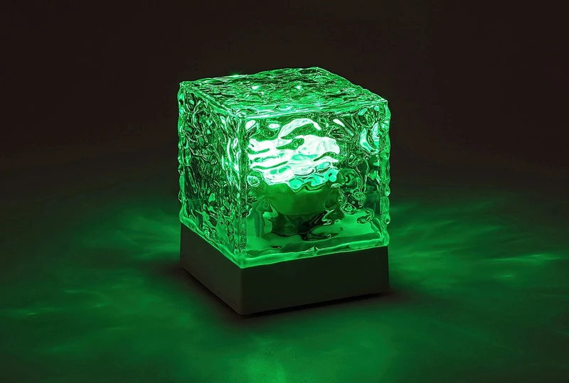 Cubiko – LED декоративна лампа в бяло с прозрачен абажур, 75×95мм, RGB, с дистанционно