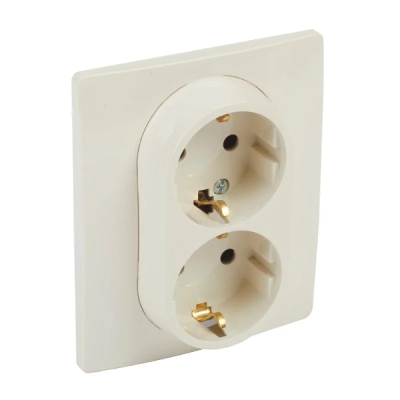 Schuko socket double with frame 2P+E 16A Cream - Legrand Niloe 764634