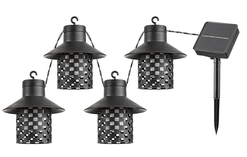 Decorative Solar Lights Ximpu – solar LED string light in black with white shades, 4800mm, 8×0.1W, 2700K