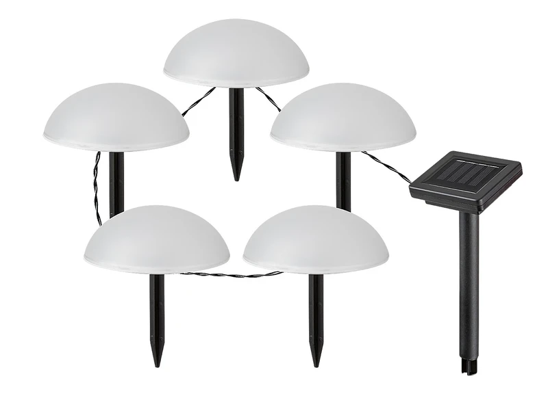 Decorative Solar Lights Treppio – solar garden lamps in black with white shades, Ø150mm, 5×1W, 4000K