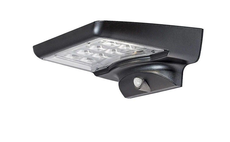 Decorative Solar Lights Moselle – solar LED wall light in black with motion sensor, 190×70mm, 300lm, 4000K, IP44