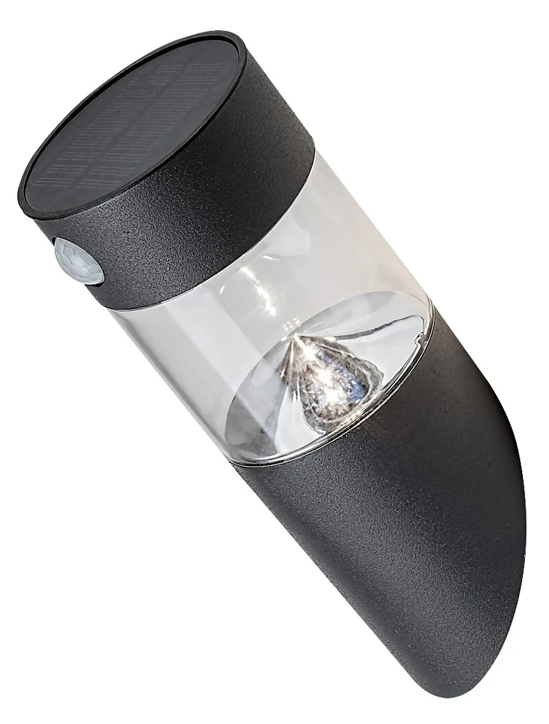 Kapuas – соларен LED аплик със сензор в черно, Ø90мм, 1.5W, 4000K, IP44